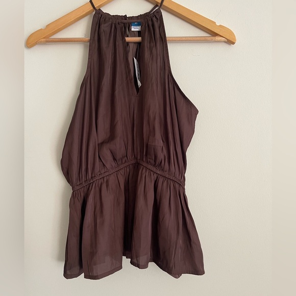 NWT Old Navy Satin Halter Top Peplum Waist Defining Brown Blouse Size XS - Picture 4 of 7